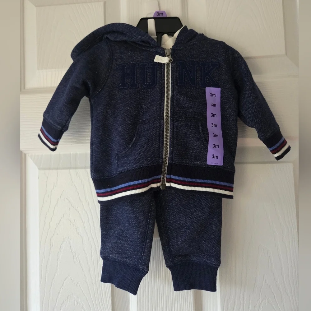 Carter's Baby 3 Month Set 3pc Hoodie, Pants, Bodysuit 'Hunk' Dog NWT Navy